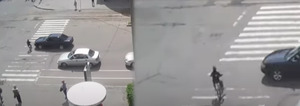 Відеокамери зафіксували, як біля ЦУМу в Житомирі автомобіль збив хлопчика на велосипеді