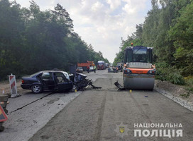 На трасі у Житомирській області BMW врізався у припаркований каток, водій та пасажир отримали травми