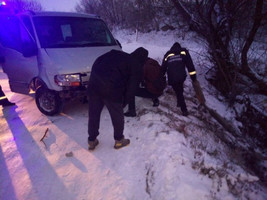 На Житомирщині в кюветі опинився мікроавтобус, рятувальники відігрівали водія та пасажира