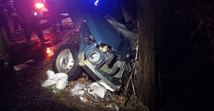 На Житомирщині автівка застрягла між деревами над прірвою: травмованого водія діставали рятувальники